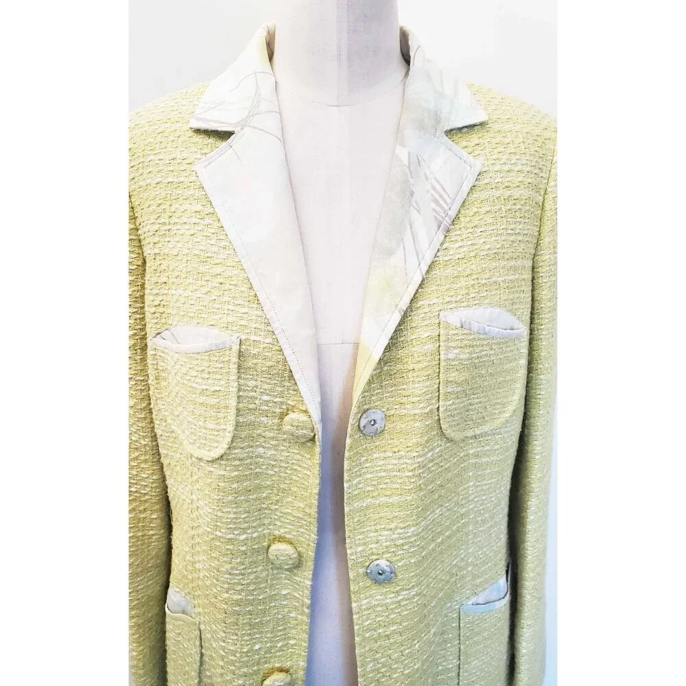 Sigrid Olsen Womens Long Jacket Sport Coat Orchid Moon Lime Green Cotton 10 NWT